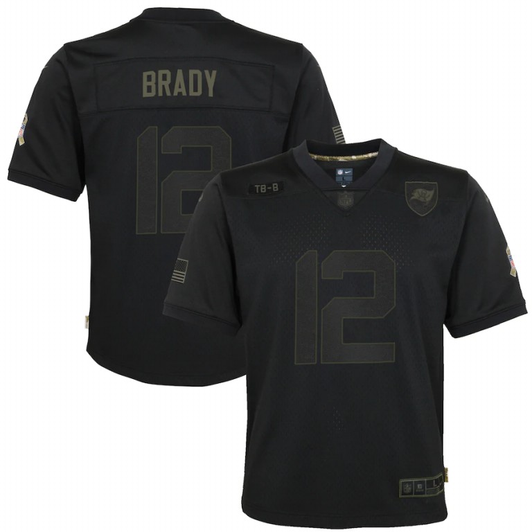 NFL Tampa Bay Buccaneers 12 Tom Brady Nike Youth 2020 Salute to Service Game  Black jerseys